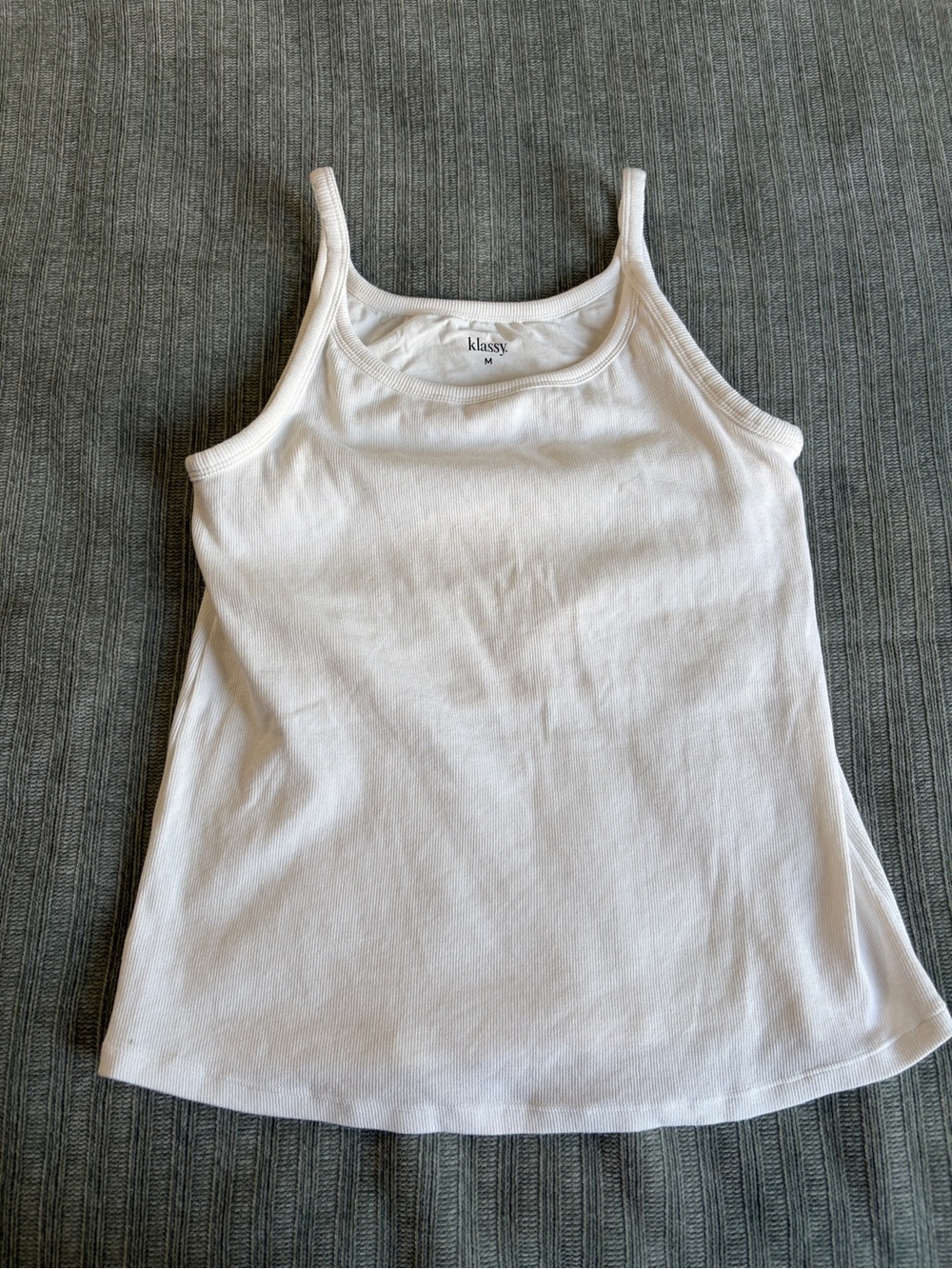 Klassy White Ribbed Cotton Brami Tank Top M